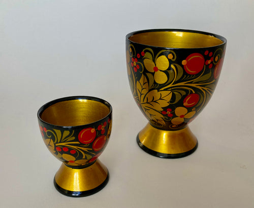 Wooden decor cup set, khokhloma painting.