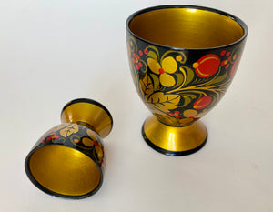 Wooden decor cup set, khokhloma painting.