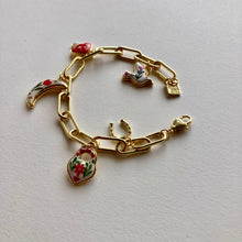 Load image into Gallery viewer, Golden bracelet with enamel pendants