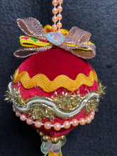 Load image into Gallery viewer, Christmas tree velvet sphere ornament set #6, handmade