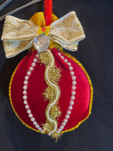 Load image into Gallery viewer, Christmas tree velvet sphere ornament set #6, handmade