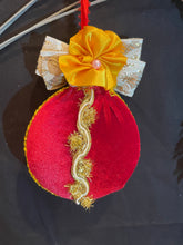 Load image into Gallery viewer, Christmas tree velvet sphere ornament set #6, handmade