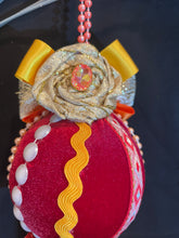 Load image into Gallery viewer, Christmas tree velvet sphere ornament set #1, handmade