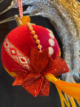 Load image into Gallery viewer, Christmas tree velvet sphere ornament set #1, handmade