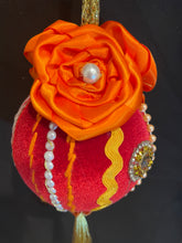 Load image into Gallery viewer, Christmas tree velvet sphere ornament set #5, handmade