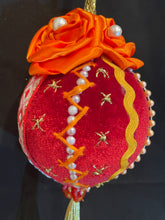 Load image into Gallery viewer, Christmas tree velvet sphere ornament set #5, handmade
