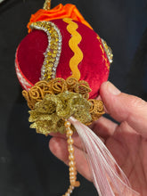 Load image into Gallery viewer, Christmas tree velvet sphere ornament set #2, handmade