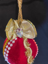 Load image into Gallery viewer, Christmas tree velvet sphere ornament set #4, handmade