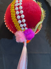 Load image into Gallery viewer, Christmas tree velvet sphere ornament set #4, handmade