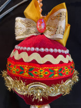 Load image into Gallery viewer, Christmas tree velvet sphere ornament set #4, handmade