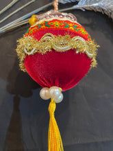 Load image into Gallery viewer, Christmas tree velvet sphere ornament set #4, handmade