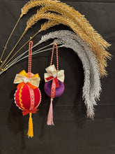 Load image into Gallery viewer, Christmas tree velvet sphere ornament set #1, handmade