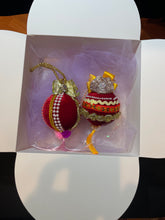 Load image into Gallery viewer, Christmas tree velvet sphere ornament set #4, handmade