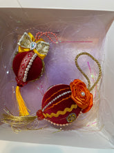 Load image into Gallery viewer, Christmas tree velvet sphere ornament set #5, handmade