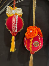 Load image into Gallery viewer, Christmas tree velvet sphere ornament set #5, handmade
