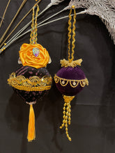 Load image into Gallery viewer, Christmas tree velvet sphere ornament set #7, handmade