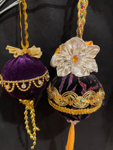 Load image into Gallery viewer, Christmas tree velvet sphere ornament set #7, handmade