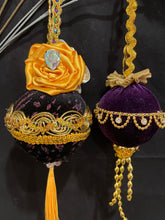 Load image into Gallery viewer, Christmas tree velvet sphere ornament set #7, handmade