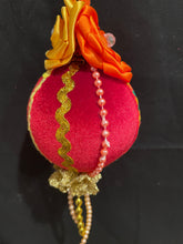 Load image into Gallery viewer, Christmas tree velvet sphere ornament set #8, handmade
