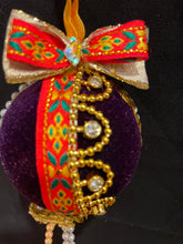 Load image into Gallery viewer, Christmas tree velvet sphere ornament set #8, handmade