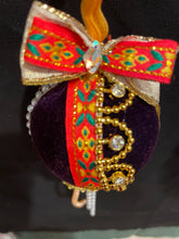 Load image into Gallery viewer, Christmas tree velvet sphere ornament set #8, handmade