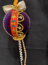 Load image into Gallery viewer, Christmas tree velvet sphere ornament set #8, handmade