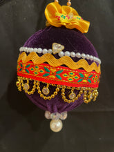 Load image into Gallery viewer, Christmas tree velvet sphere ornament set #9, handmade