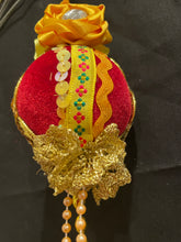 Load image into Gallery viewer, Christmas tree velvet sphere ornament set #9, handmade