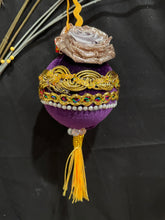 Load image into Gallery viewer, Christmas tree velvet sphere ornament set #10, handmade