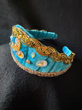 Load image into Gallery viewer, Headband blue and gold - modern headpiece, handmade