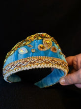 Load image into Gallery viewer, Headband blue and gold - modern headpiece, handmade