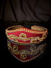 Load image into Gallery viewer, Headband - Ruby tiara with gold wave, modern headpiece, handmade