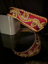 Load image into Gallery viewer, Headband - Ruby tiara with gold wave, modern headpiece, handmade