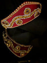 Load image into Gallery viewer, Headband - Ruby tiara with gold wave, modern headpiece, handmade