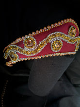 Load image into Gallery viewer, Headband - Ruby tiara with gold wave, modern headpiece, handmade