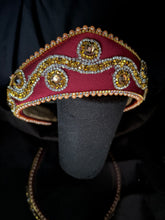 Load image into Gallery viewer, Headband - Ruby tiara with gold wave, modern headpiece, handmade