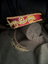 Load image into Gallery viewer, Headband - Ruby tiara with gold wave, modern headpiece, handmade