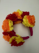 Load image into Gallery viewer, Headband - Red, Yellow and Orange flowers, modern headpiece, handmade