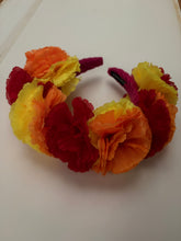 Load image into Gallery viewer, Headband - Red, Yellow and Orange flowers, modern headpiece, handmade