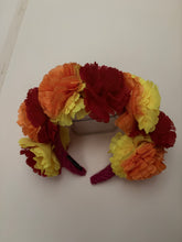 Load image into Gallery viewer, Headband - Red, Yellow and Orange flowers, modern headpiece, handmade