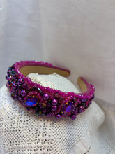 Load image into Gallery viewer, Headband - Fuchsia with various beads and stones, modern headpiece, handmade