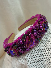 Load image into Gallery viewer, Headband - Fuchsia with various beads and stones, modern headpiece, handmade