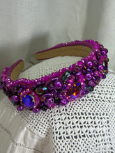 Load image into Gallery viewer, Headband - Fuchsia with various beads and stones, modern headpiece, handmade