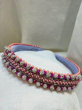 Load image into Gallery viewer, Headband - Narrow pink with round sparkling beads, modern headpiece, handmade