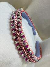 Load image into Gallery viewer, Headband - Narrow pink with round sparkling beads, modern headpiece, handmade