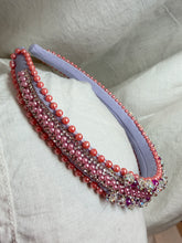 Load image into Gallery viewer, Headband - Narrow pink with round sparkling beads, modern headpiece, handmade