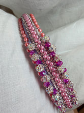 Load image into Gallery viewer, Headband - Narrow pink with round sparkling beads, modern headpiece, handmade