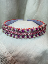Load image into Gallery viewer, Headband - Narrow pink with round sparkling beads, modern headpiece, handmade