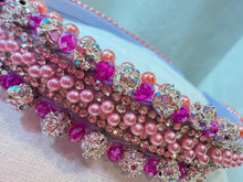 Load image into Gallery viewer, Headband - Narrow pink with round sparkling beads, modern headpiece, handmade