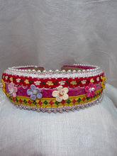 Load image into Gallery viewer, Headband - Narrow Red with flowers and pearls, modern headpiece, handmade